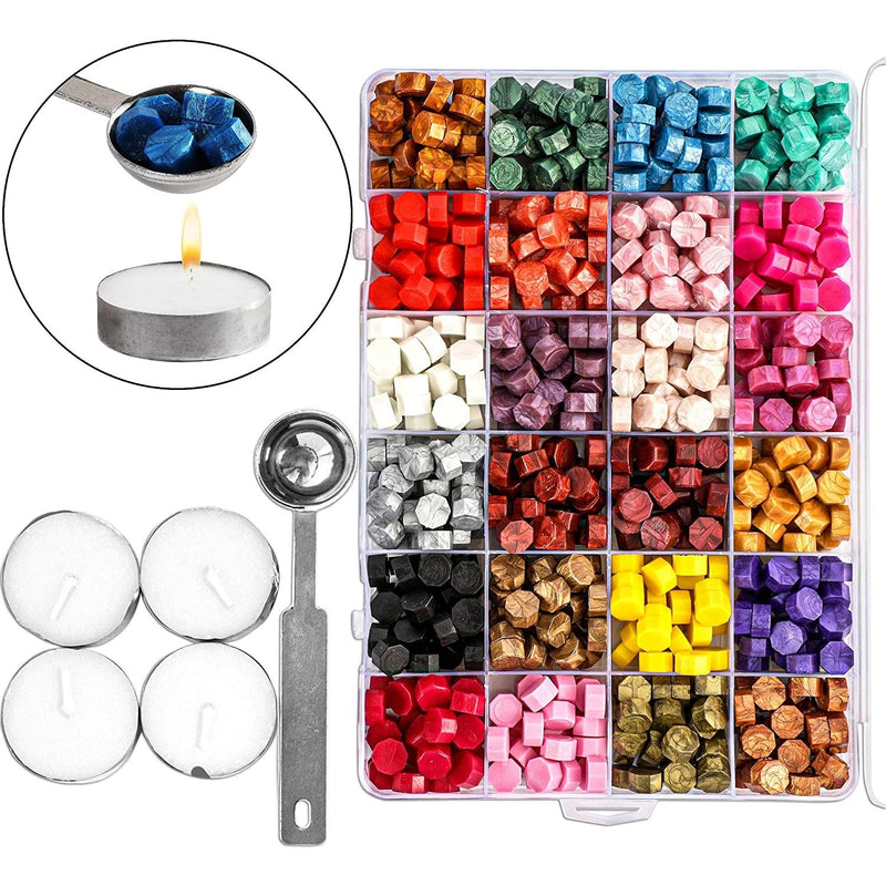 Letter Wax Stamp Beads Kit, Octagon (24 Colors, 655 Pieces)