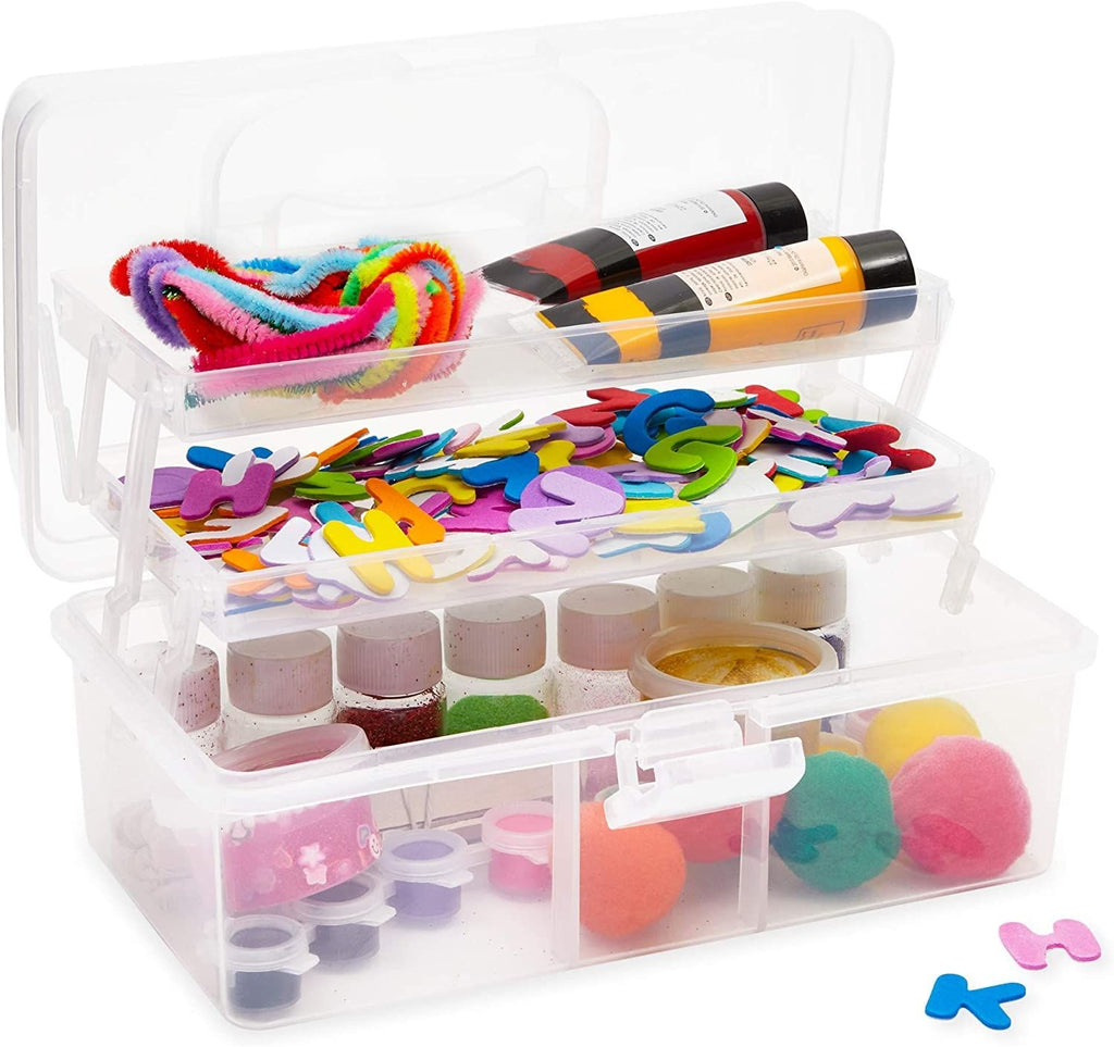 Art and Craft Supply Case, Clear Storage Art Tool Box, Organizer with 2 Trays (9 x 5 x 4.25 in)