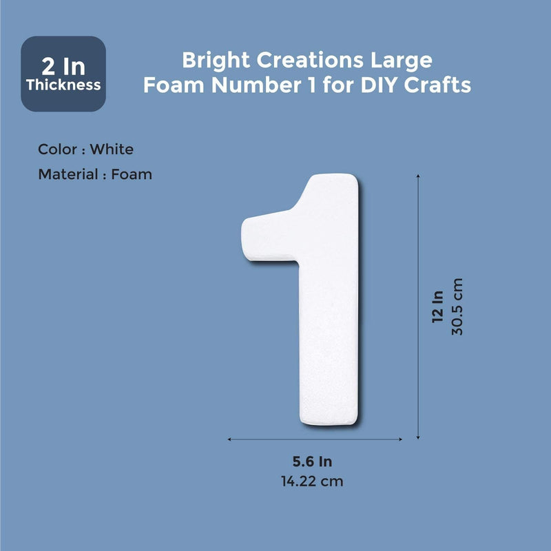 12 Inches Bright Creations Large Foam Number 1 for DIY Crafts, White
