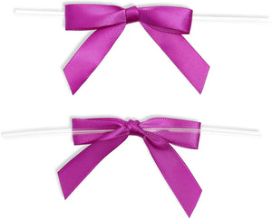 100 Pack Purple Satin Twist Tie Craft Bows for Gift Present Wrapping, Treat Bags Packaging, 3 in