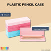 6 Pack Plastic Pencil Pen Box with Hinged Lid and Snap Closure for Pencils and Pens