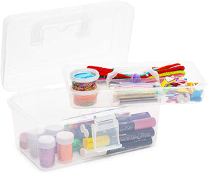 Plastic Craft Storage Box Swing Organizer with Lid and Removable Tray, for Arts and Crafts (10 x 6 x 5.75 in)