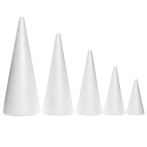 18 Pack Foam Cones for Crafts, 5 Assorted Sizes for Trees, Holiday Decorations, Handmade Gnomes (White, 4,6,8,10,12")