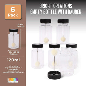 6-Pack Clear Bottle Wool Daubers with Ball Brush for DIY Projects, Arts and Crafts, Gluing, Leather Dye Tool with Applicator, Plastic Empty Bottle (120 ml Capacity)