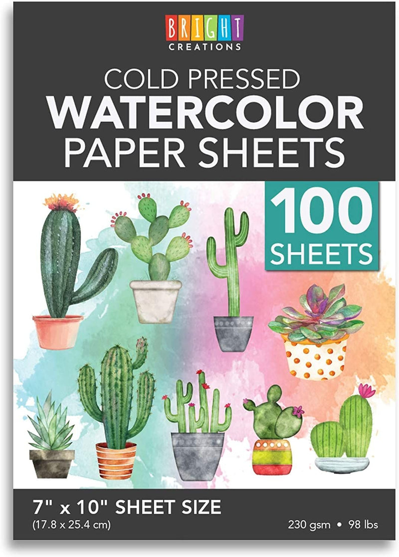 100 Sheets Cold Press Watercolor Paper - Bulk Cotton Watercolor Paper for Novice Artists and Professional Watercolorists (7x10 in)