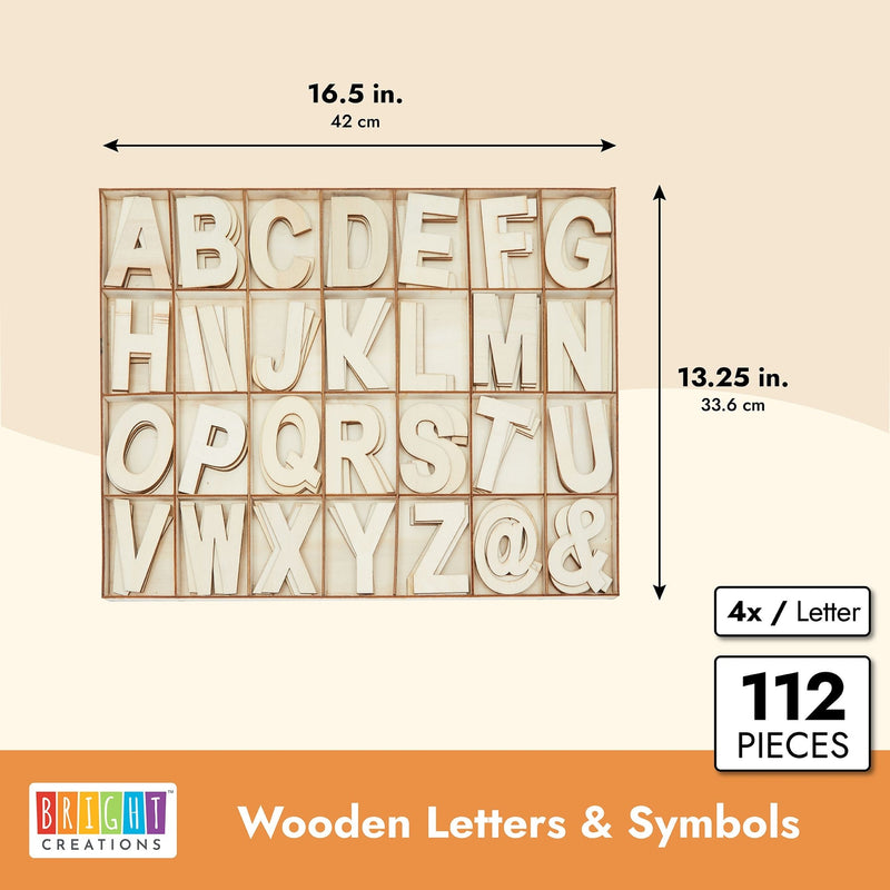 Unfinished Wooden Letters, Symbols, Storage Tray, 3 Inch Alphabet (112 Pieces)