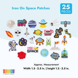 Outer Space Iron On Patches (25 Piece Set) Astronaut Embroidered Applique Sew On Clothing Jeans Jackets