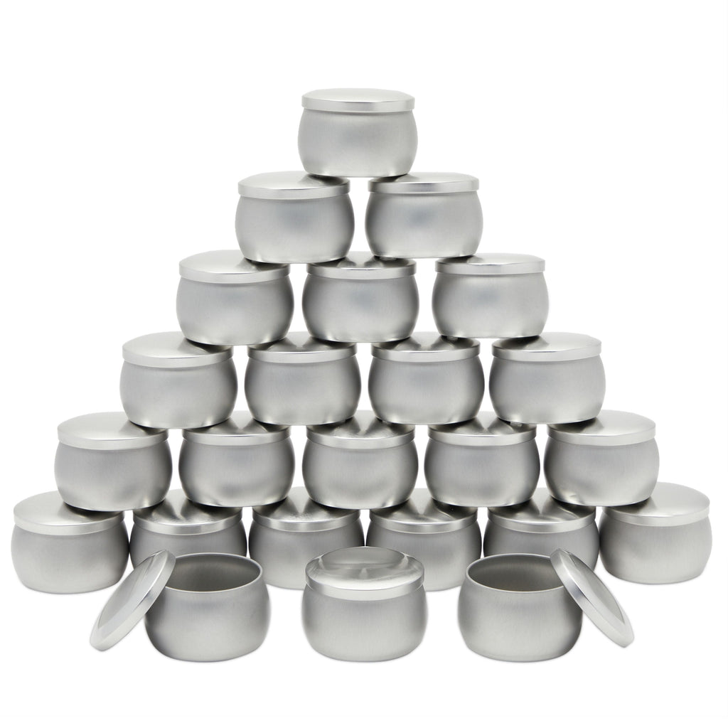 24 Pack Small 4 oz Candle Tins for Making Candles with Lids, Round Containers for DIY Crafts (Silver, 3 x 2 In)