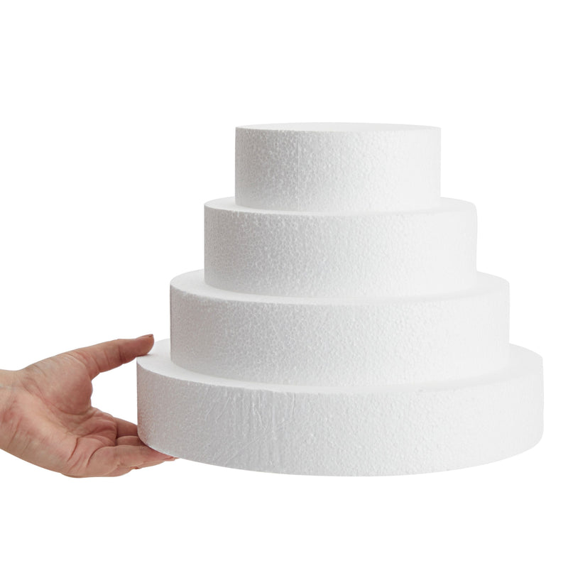 4-Pcs Round Foam Cake Dummies Tiered Set - 10" Tall Fake Wedding Cake Dummy for Display, Decorating (White, 6, 8, 10, and 12 inch)