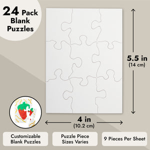 24 Sheets Blank Puzzles to Draw On Bulk, 5.5 x 4 Inch Jigsaw Puzzle Pieces for DIY, Arts and Crafts Projects
