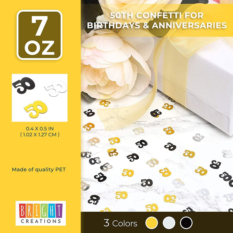 50th Confetti for Birthdays & Anniversaries (3 Colors, 7 oz)