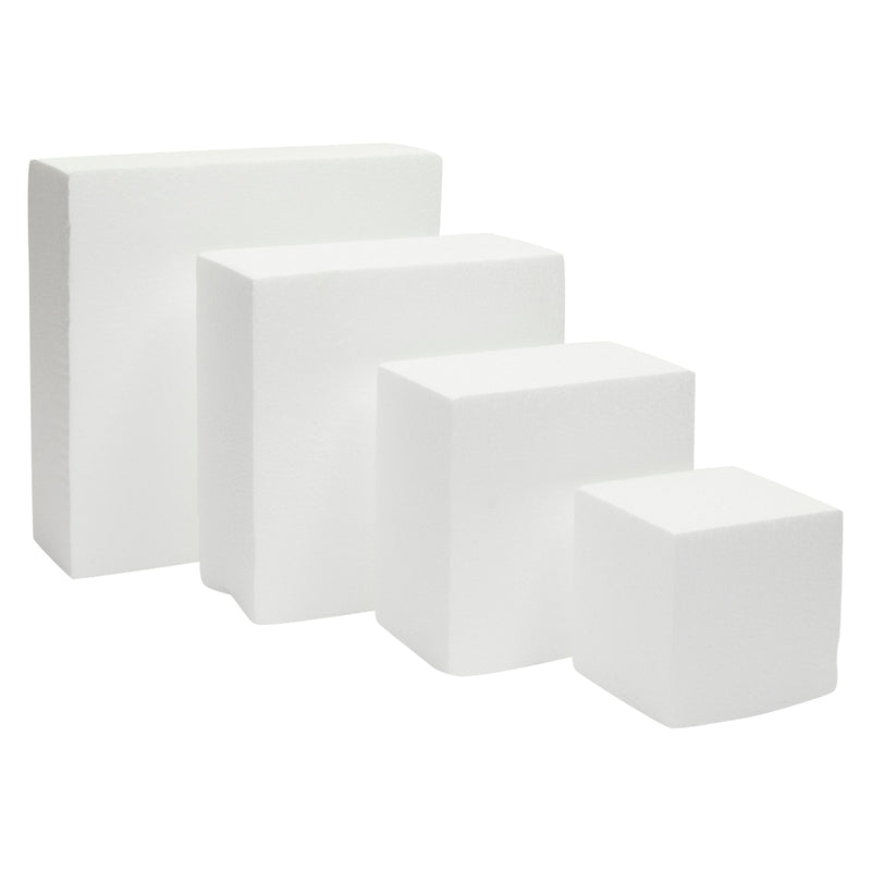 Square Foam Cake Dummy for Decorating and Wedding Display, 4 Tiers of 4" 6" 8" 10" Dummies (14.4 Inches Tall)