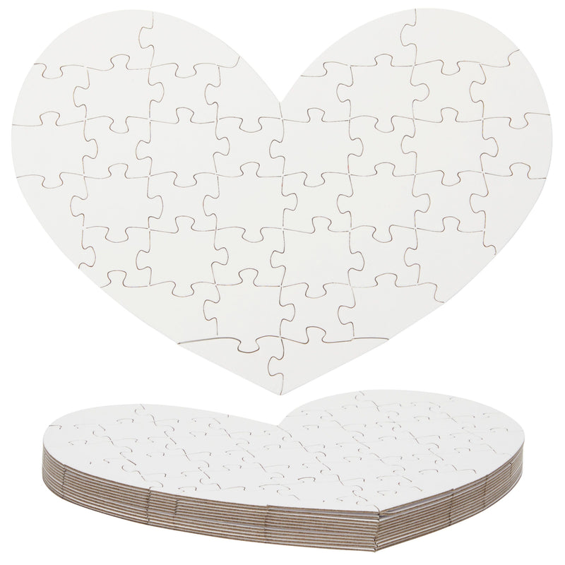 Set of 12 Heart Shaped Blank Jigsaw Puzzles to Draw On for Valentine’s, DIY Crafts (9 x 6 in, 40 Pieces Each