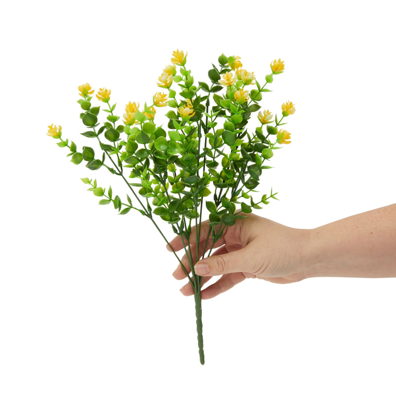 Yellow Artificial Flowers for Cemetery with 2 Cone Vases, Small Bouquets for Grave Decorations (8.6 x 13 Inches, 6 Bundles)