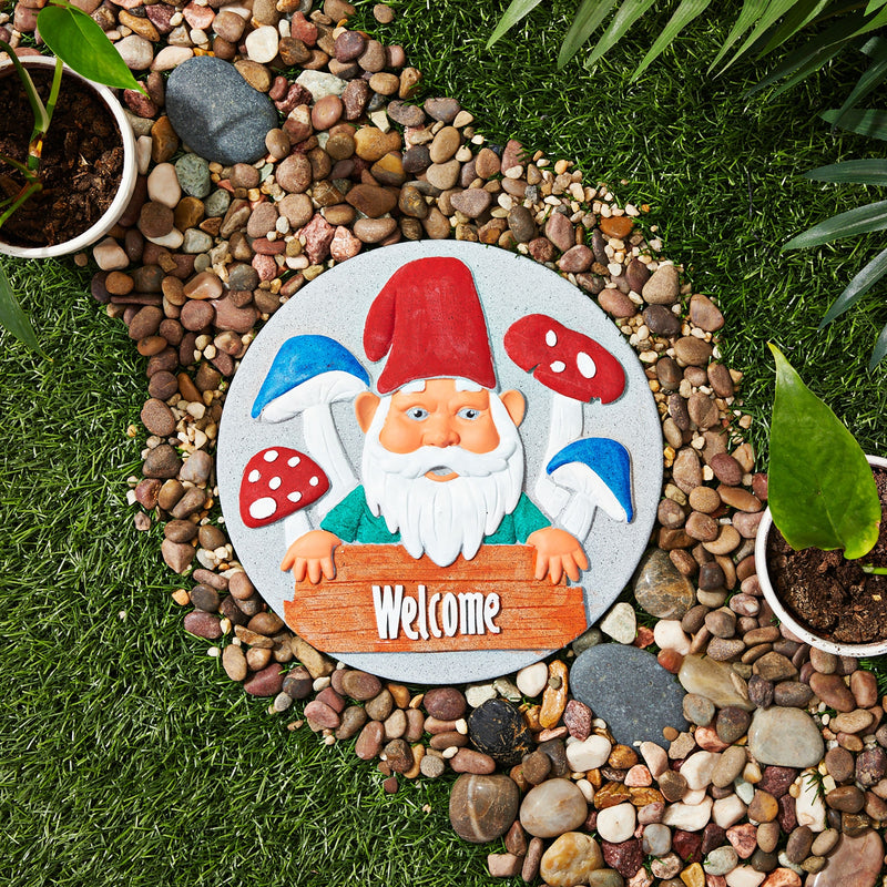 11-Piece 10-Inch Paint-Your-Own Garden Gnome Stepping Stone Kit with 1 Garden Gnome Stone, 8 Paint Pots with 10ml Acrylic Paint Each, and 2 Paint Brushes for Yard Walkway Decorations