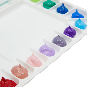 18-Well Portable Paint Palette with Lid, 2 Paint Brushes, 10 Sheets of Paper for Acrylic, Oil Coloring (10.5 x 5 x 1 in)