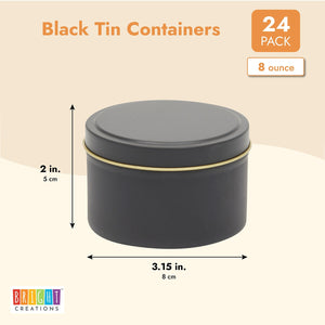 24 Pack Candle Tins 8 oz with Lids and Labels for Candle Making (Black)