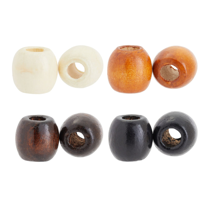 Large Hole Barrel Wooden Beads for Macrame, Jewelry, DIY Crafts (4 Colors, 300 Pieces)