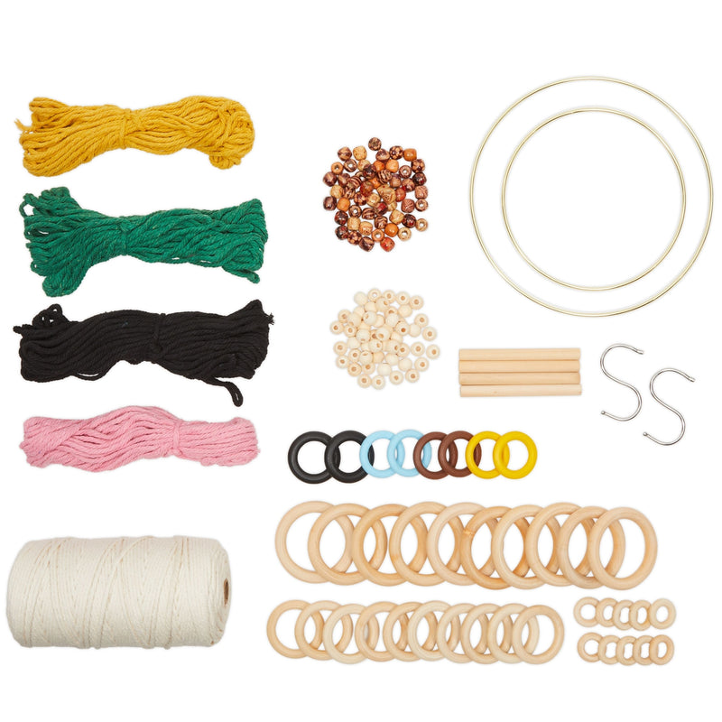 Dreamcatcher DIY Macrame Kit with 3mm Cord 229 Yards, Beads, Hooks, Wooden Rings (153 Pieces)