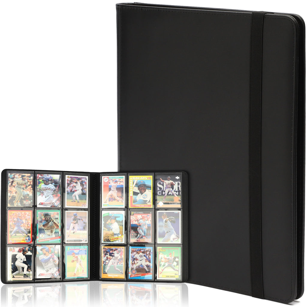 Bright Creations Card Binder with Elastic Strap - 9 Pockets Trading Cards Album Folder - 360 Side Loading Pockets (Black)