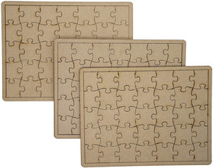 3 Pack DIY Jigsaw Puzzle Blank Wooden Canvas with 35 Pieces Each for Arts and Crafts (10 x 7 In)