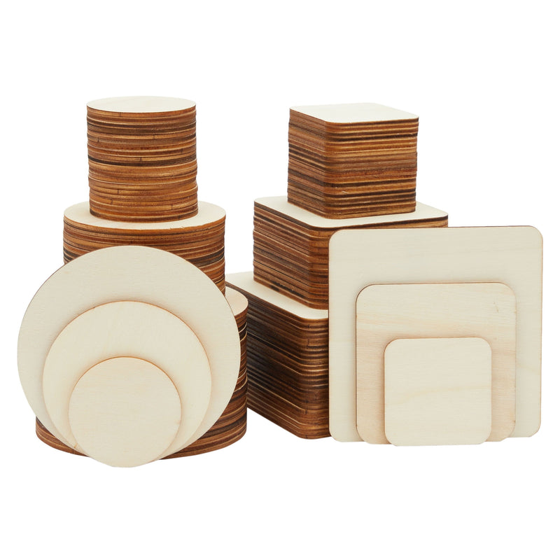 Set of 130 Unfinished Wooden Squares and Circles for Wood Burning Proj –  BrightCreationsOfficial