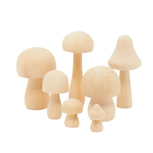 Mini Wooden Mushrooms to Paint, Unfinished Wood Figurines for Craft Ornament (7 Sizes, 14 Pack)