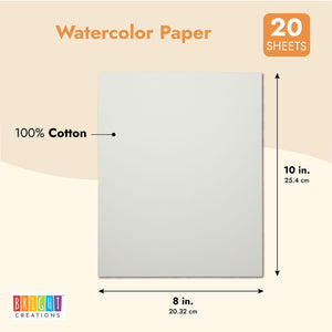 Hot Press Watercolor Paper, 140lb/300gsm Cotton Paper for Students and Artists (8x10 in, 20 Sheets)