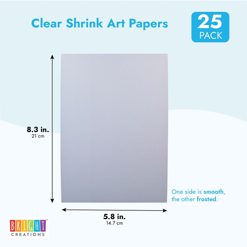 Clear Shrink Paper Sheets for Kids Crafts (5.8 x 8.3 Inches, 25 Pack)