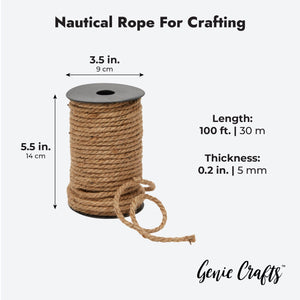 100 Feet Twisted Nautical Rope for Crafts, Thick Hemp Jute Twine, Brown (5mm)