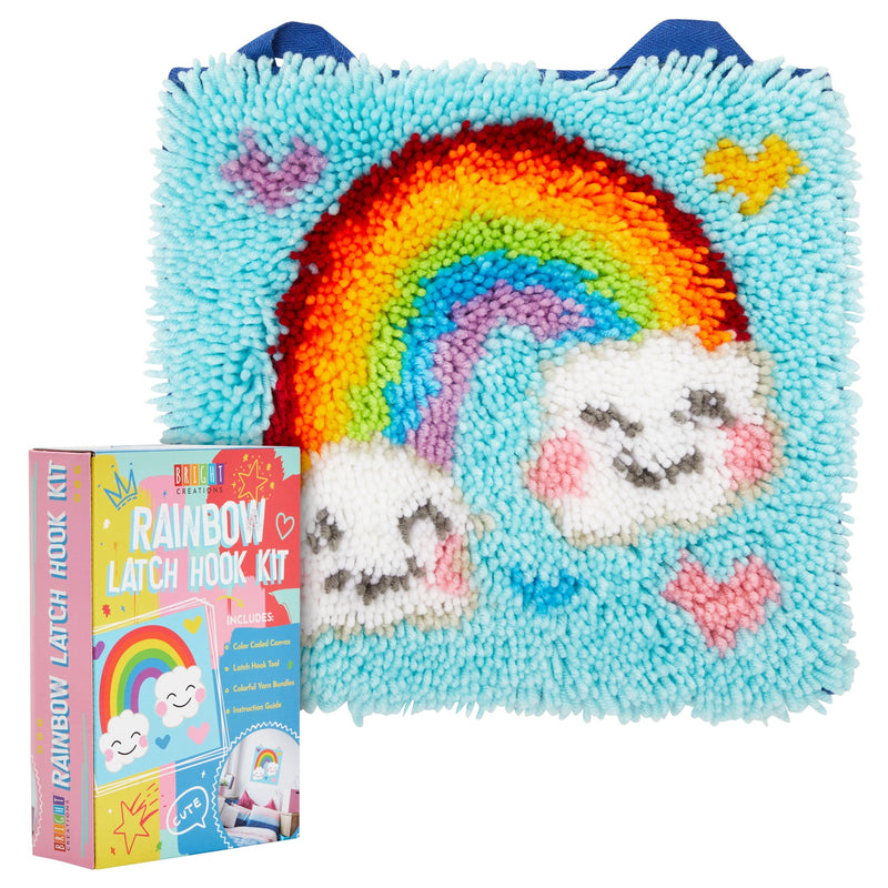 Mini Rainbow Latch Hook Rug Kit For Kids Crafts, Adults, and Beginners, DIY (12 x 11 In)