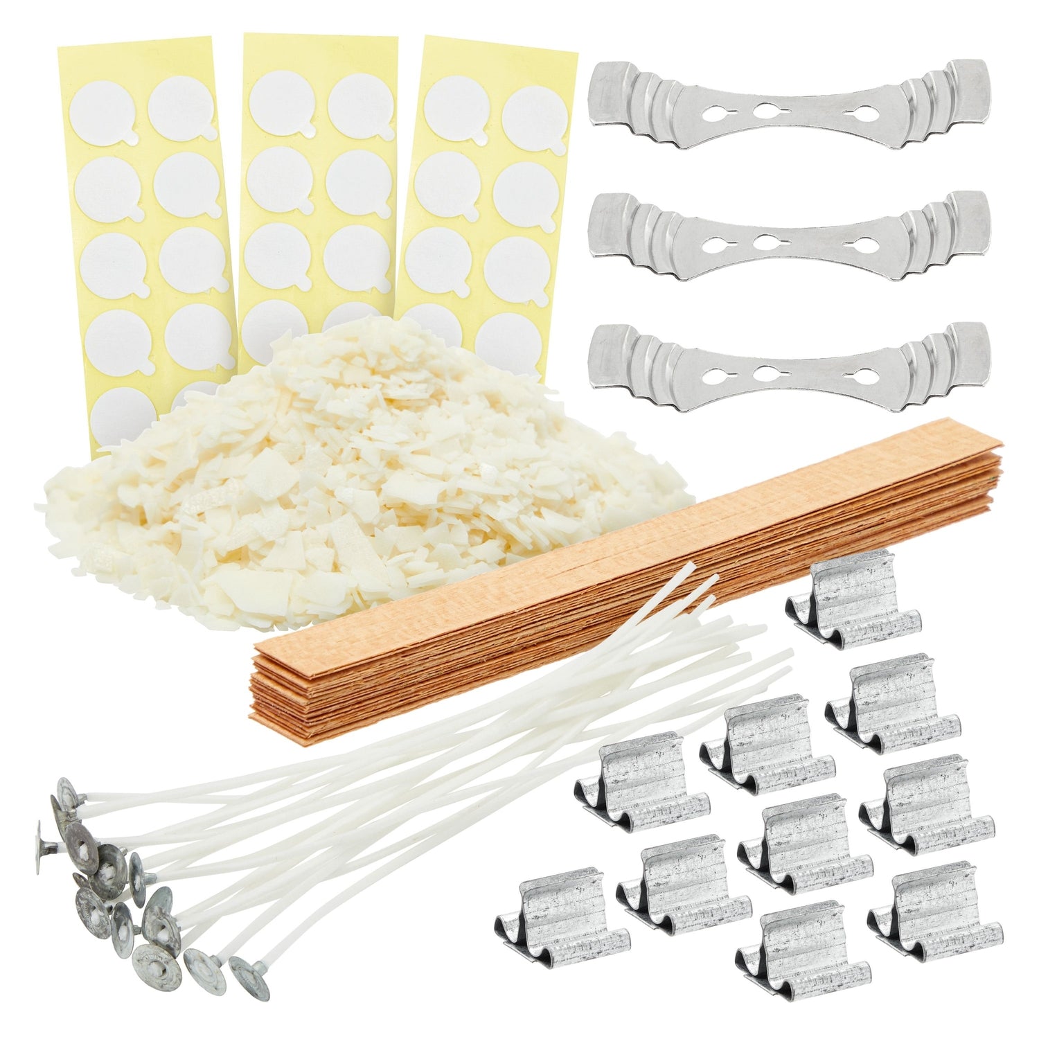 Bright Creations 79 Piece Palm Wax Candle Making Kit with Iron Stands, Wood and Cotton Wicks, Centering Bars, Adhesive Stickers (2.5 lbs)