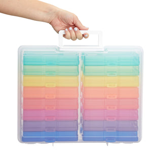 16 Transparent 4x6 Photo Storage Boxes and Organizer with Handle for Pictures, Art Supplies (Rainbow Colors)