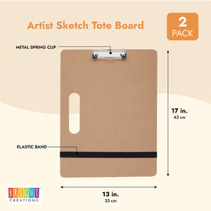 2-Pack Artist's Drawing Sketch Boards, Large Art Clipboards with Left-Side Handle Holes and Paper Retaining Rubber Bands, Portable Drafting Boards for Home, Office, Studio, and Field (13x17 in)