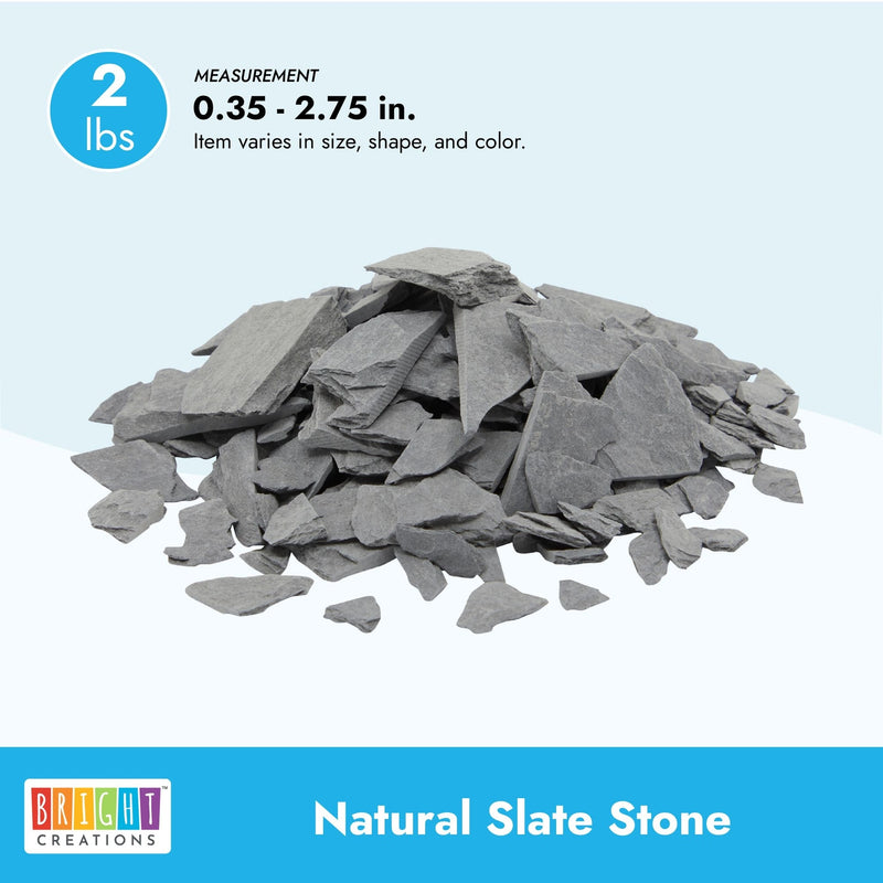 2 lbs Natural Slate Rocks, 0.35 to 2.75-inch Gray Stones for Aquariums, Terrariums, Fairy Garden and Miniature Model Displays, Reptile Enclosures, Crafting and Art Supplies