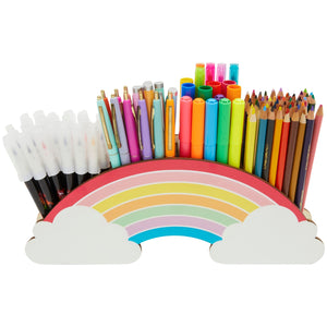 Rainbow Wooden Pen Holder for Desk, Cute School Supplies (12.6 x 5 x 2.3 In)