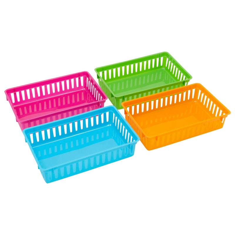 8 Pack Colorful Storage Bins for Classroom - Small Plastic Baskets for Organizing Shelves, Arts, Crafts, Desks, Toys (4 Colors, 10.3x6.5x2.3 in)