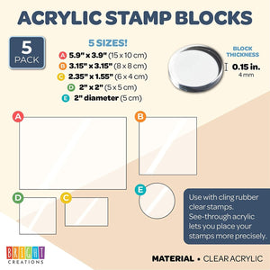 Acrylic Stamp Block Set for Crafts, 5 Sizes (Clear, 5 Pack)