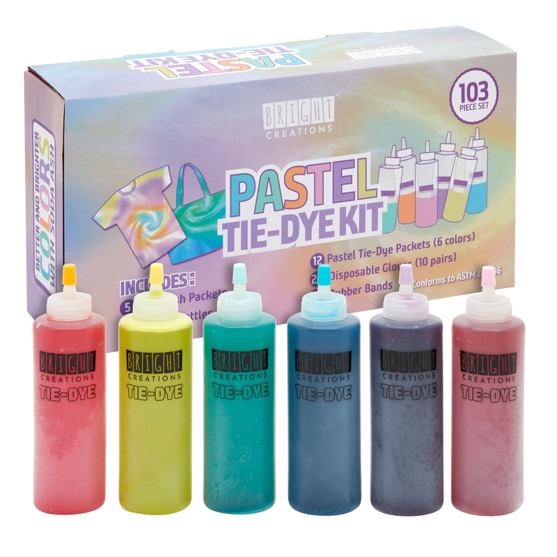103 Piece Pastel Tie Dye Kit with Gloves for Kids and Adults, Paint Party Supplies (6 Assorted Colors)
