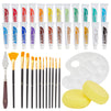 41 Piece Acrylic Paint Set with 12 Brushes, 1 Palette, 2 Art Knives, 2 Sponges, 24 Vibrant Colors