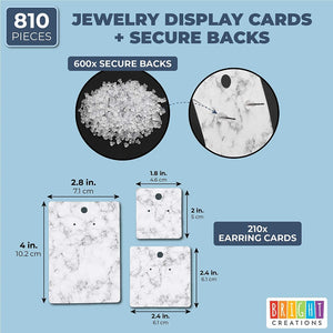 810-Pcs Earring Display Cards with Secure Back, White and Gray Necklace Display Cards for Selling, Hanging Jewelry, Retail, DIY, Marble Design (3 Sizes) Bulk Pack