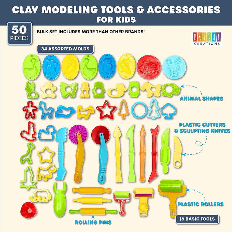 Air Dry Modeling Clay Tools and Accessory Kit for Kids (50 Pieces)
