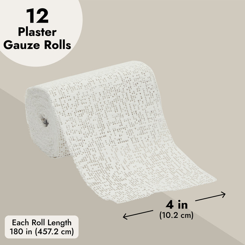12 Pack Plaster Gauze Bandages for Belly Casting, Sculptures, Masks – Art Cloth Wrap Roll Strips for Craft Molds (4 in x 15 ft Each)