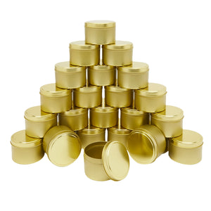 Gold Tin Jars for Candle Making, 8 oz Containers with Lids, Labels (24 Pack)