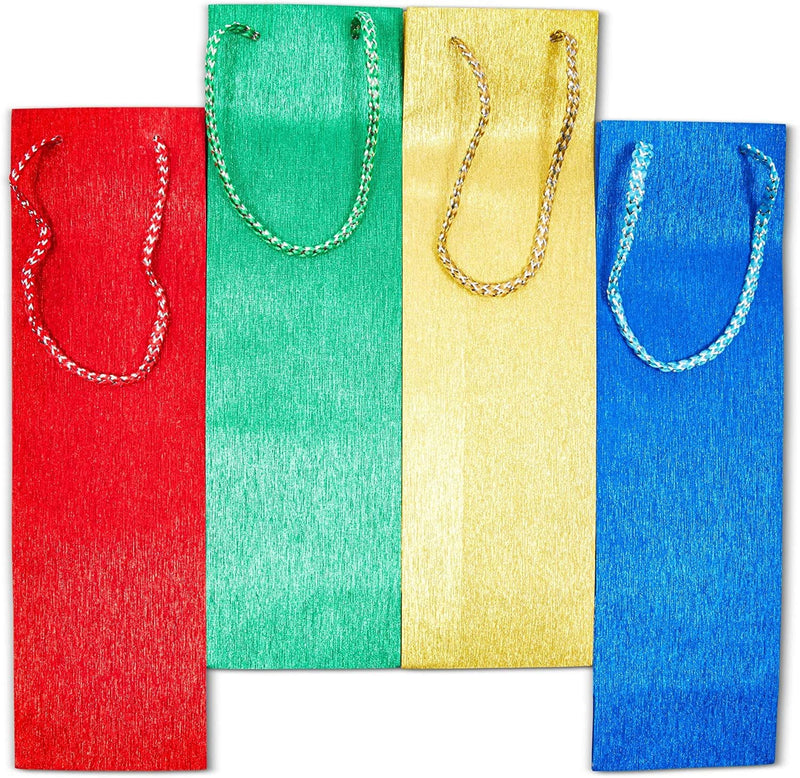 Wine Bottle Gift Bags with Handles, in Red, Green, Gold, Blue (13 in, 12-Pack)