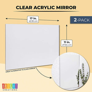 Bright Creations 2 Pack Acrylic Mirror Sheets for Wall Decor, 3mm Shatter Resistant Frameless Tiles for Mounted Mirror, Bedroom, Home Gym, Bathroom, Kitchen, Door (17 x 11 Inches)