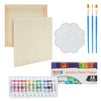 18-Piece 12x12-Inch Wooden Canvas Painting Set, 2 Natural Wood Panel Paint Boards with 12 Acrylic Paint Tubes, 3 Brushes, and 1 Plastic Palette for Crafting and Art Supplies