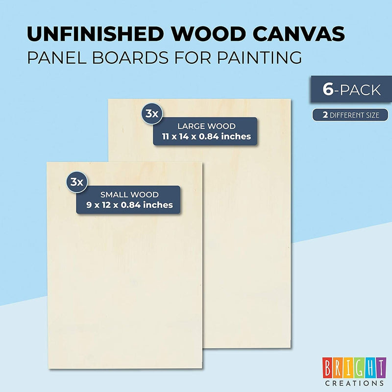 Bright Creations Unfinished Craft Wood Canvas Boards for Painting (2 Sizes, 6 Pack)