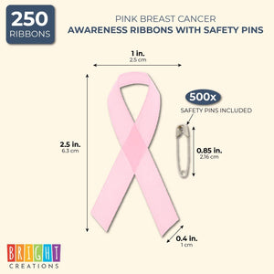 250 Pack Breast Cancer Awareness Pink Ribbons with Pins