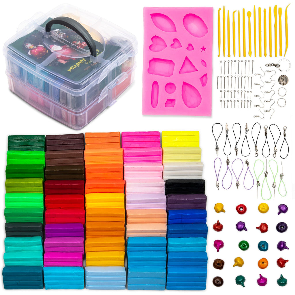 79 Piece Polymer Clay Starter Kit, Oven Bake Modeling Clay with Sculpting Tools, Earring Making Kit, 50 Colors